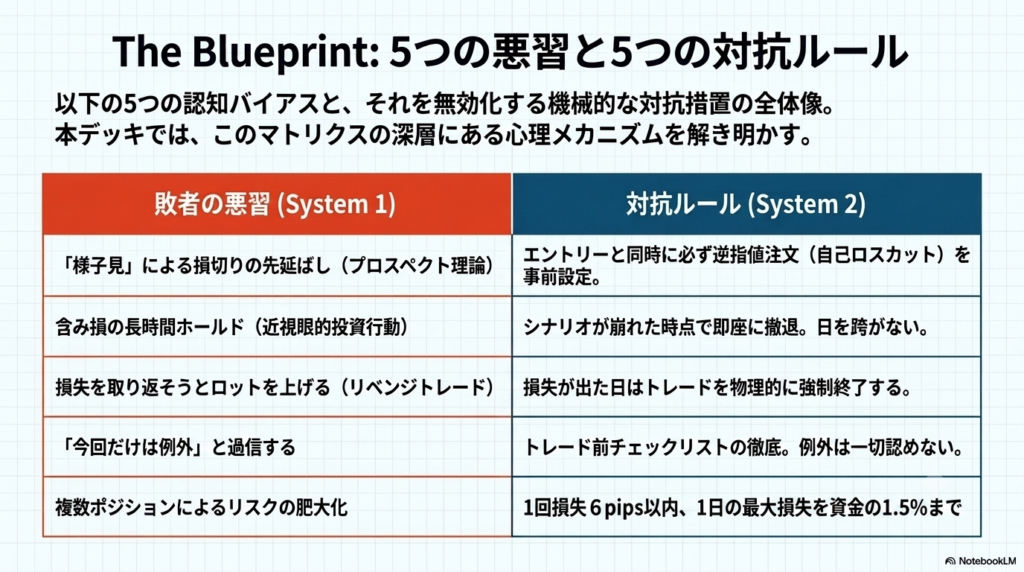 FXにおける「負ける敗者のパターン」と「規律を優先したパターン」の図解