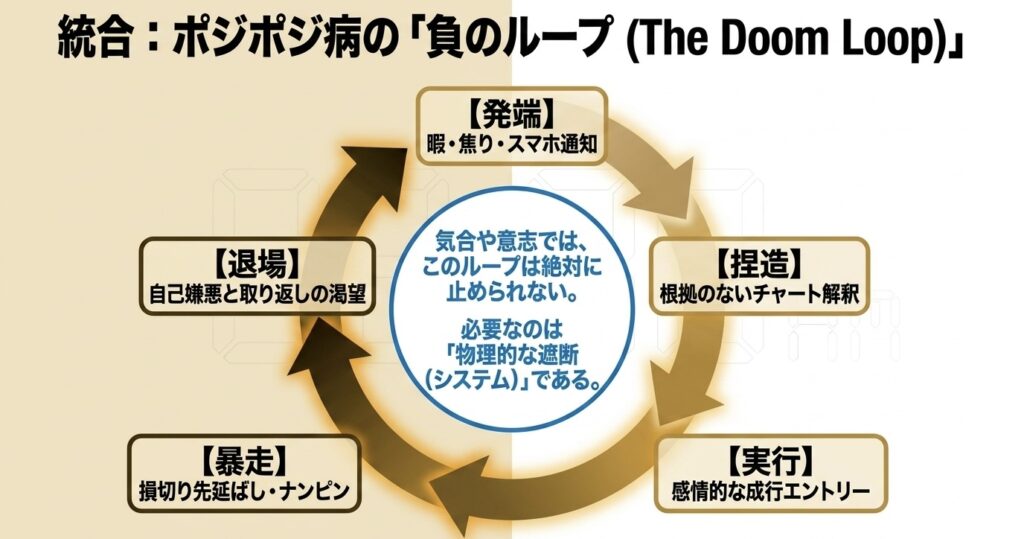ポジポジ病における負の連鎖の図解